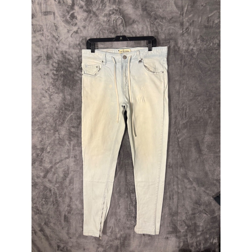 Hyper Denim Los Angeles Mens Light Wash Skinny Drawstring Zipper Ankle Jeans 34
